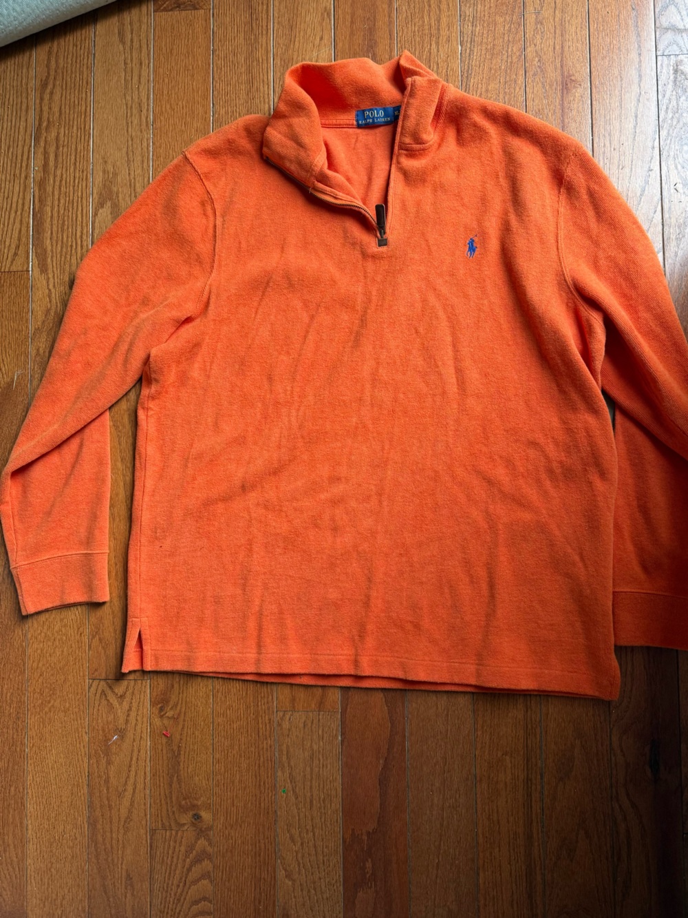 Ralph Lauren Orange Zip-Up Sweater with Blue Pony